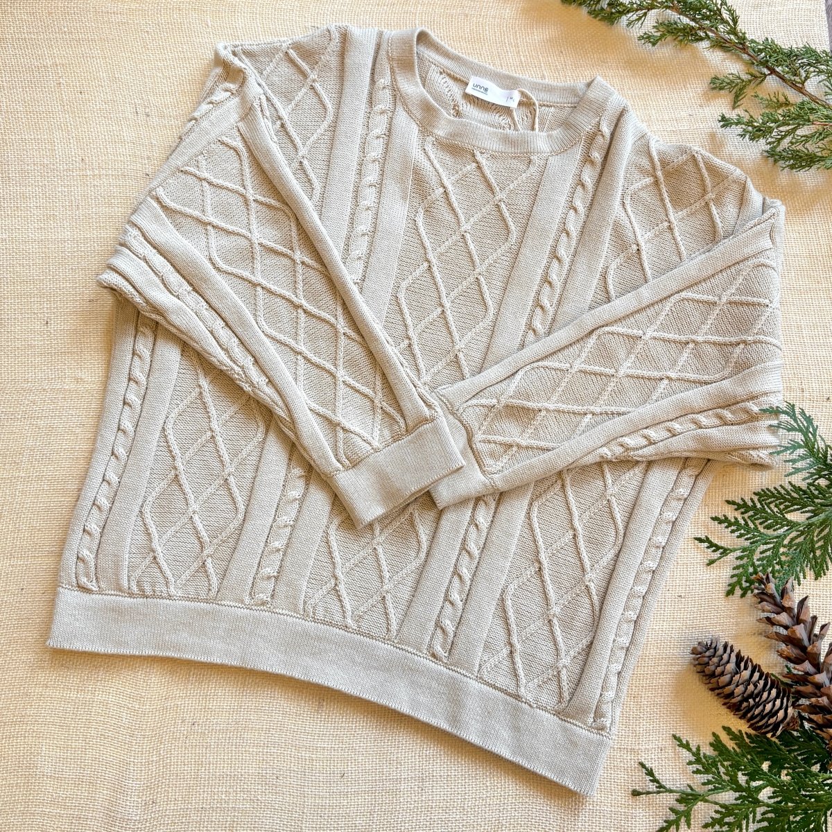 Oversized Cotton Cable Knit Sweater - Antique White - Made X Hudson