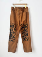 Ochre and Charcoal Floral Double Knee Jeans | Hand Painted (Reworked) - Made X Hudson