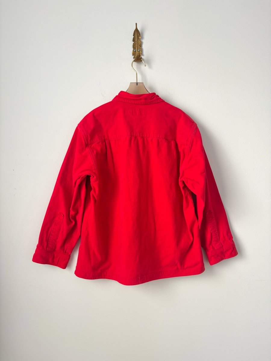Chili Red Cotton Flannel Shirtjacket with Brown Button Closure (Reworked) - Made X Hudson