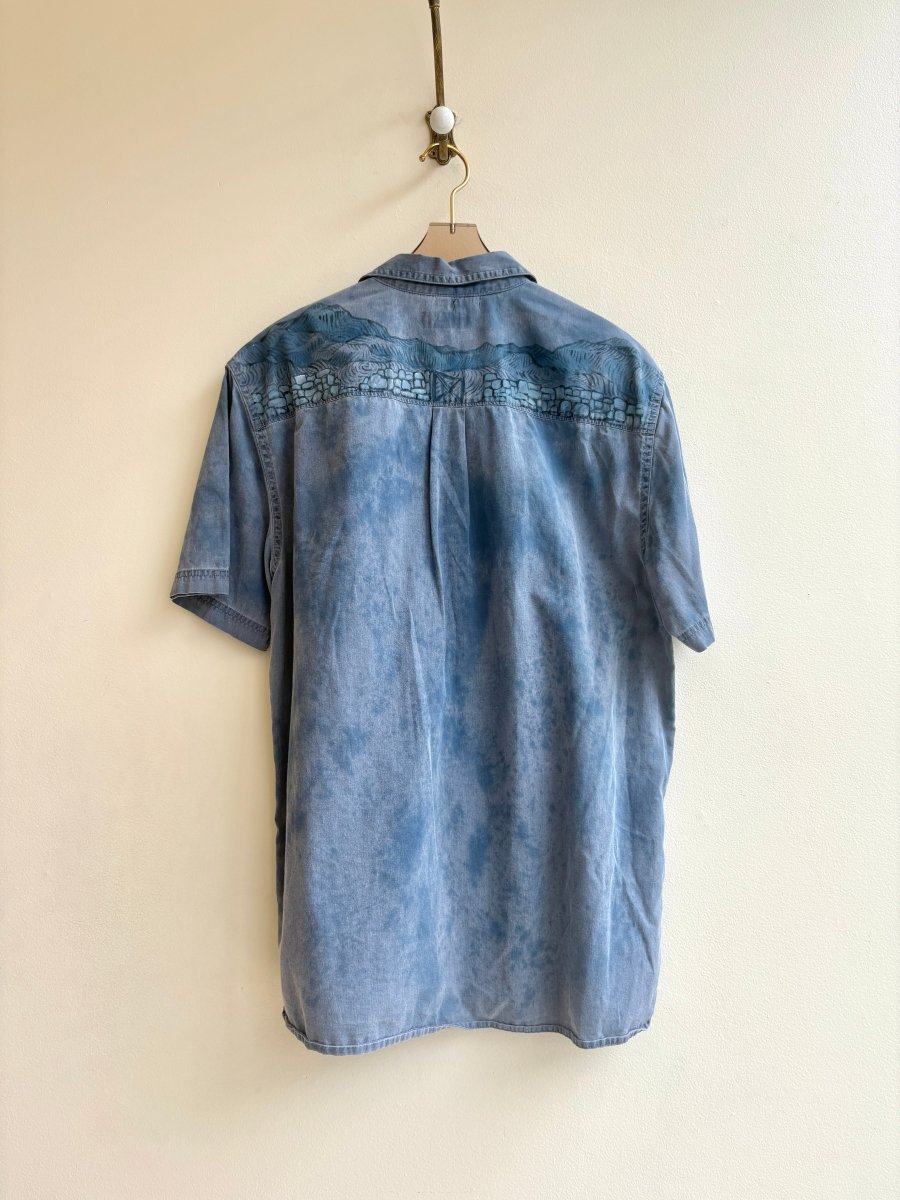 Candelabra and Pasture Steel Blue Short Sleeve | Hand Painted (Reworked) - Made X Hudson