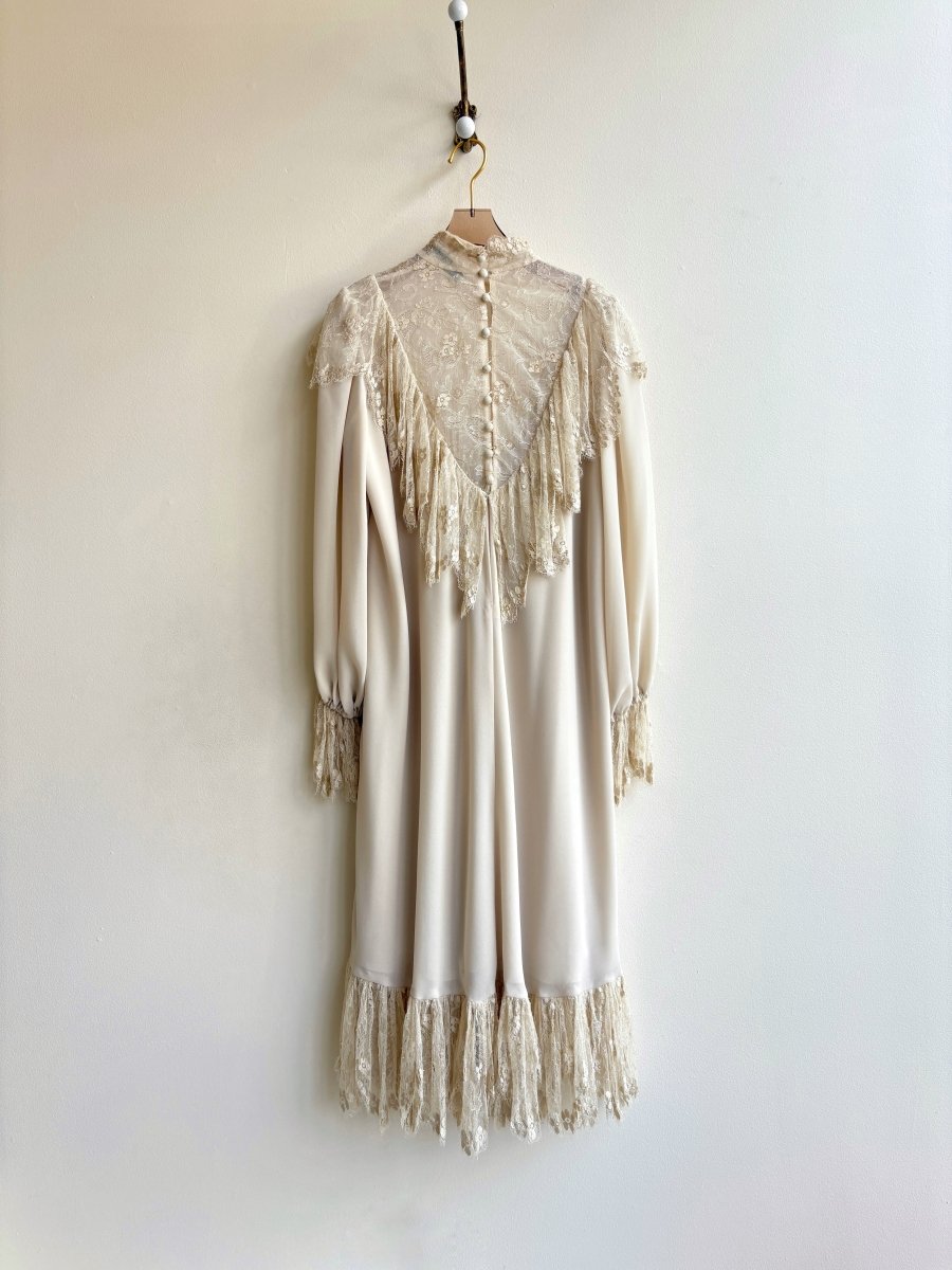 Jean Louis Sherrer | Diaphanous Silk Lace Gown w/ High Neck & Lace Trimming (Vintage) - Made X Hudson
