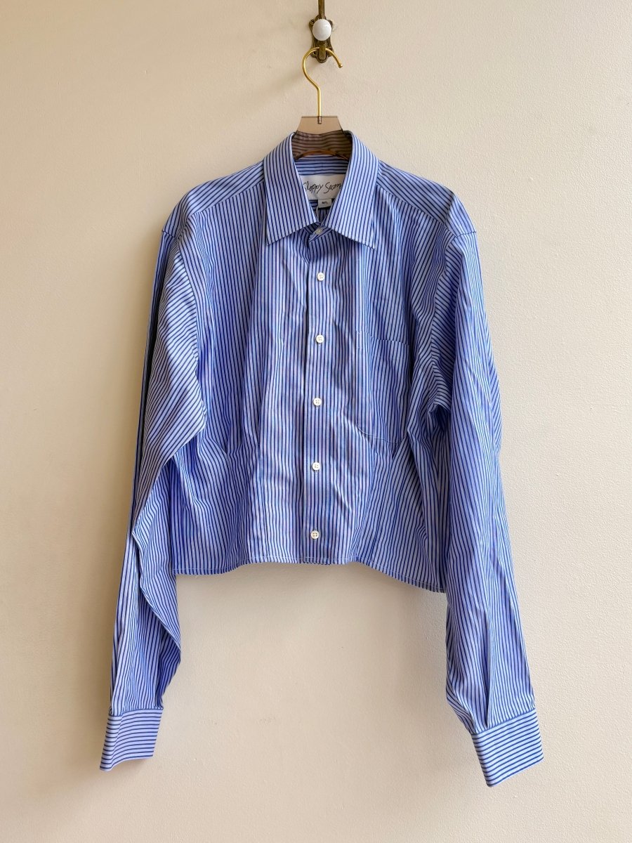 The Kevin Top | Light Purple Blue Stripe w/ Gathered Waist (Reworked) - Made X Hudson