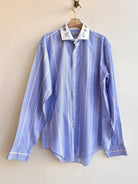 "Tess” Blue Stripe White Collar Flower Printed Shirt (Reworked) - Made X Hudson
