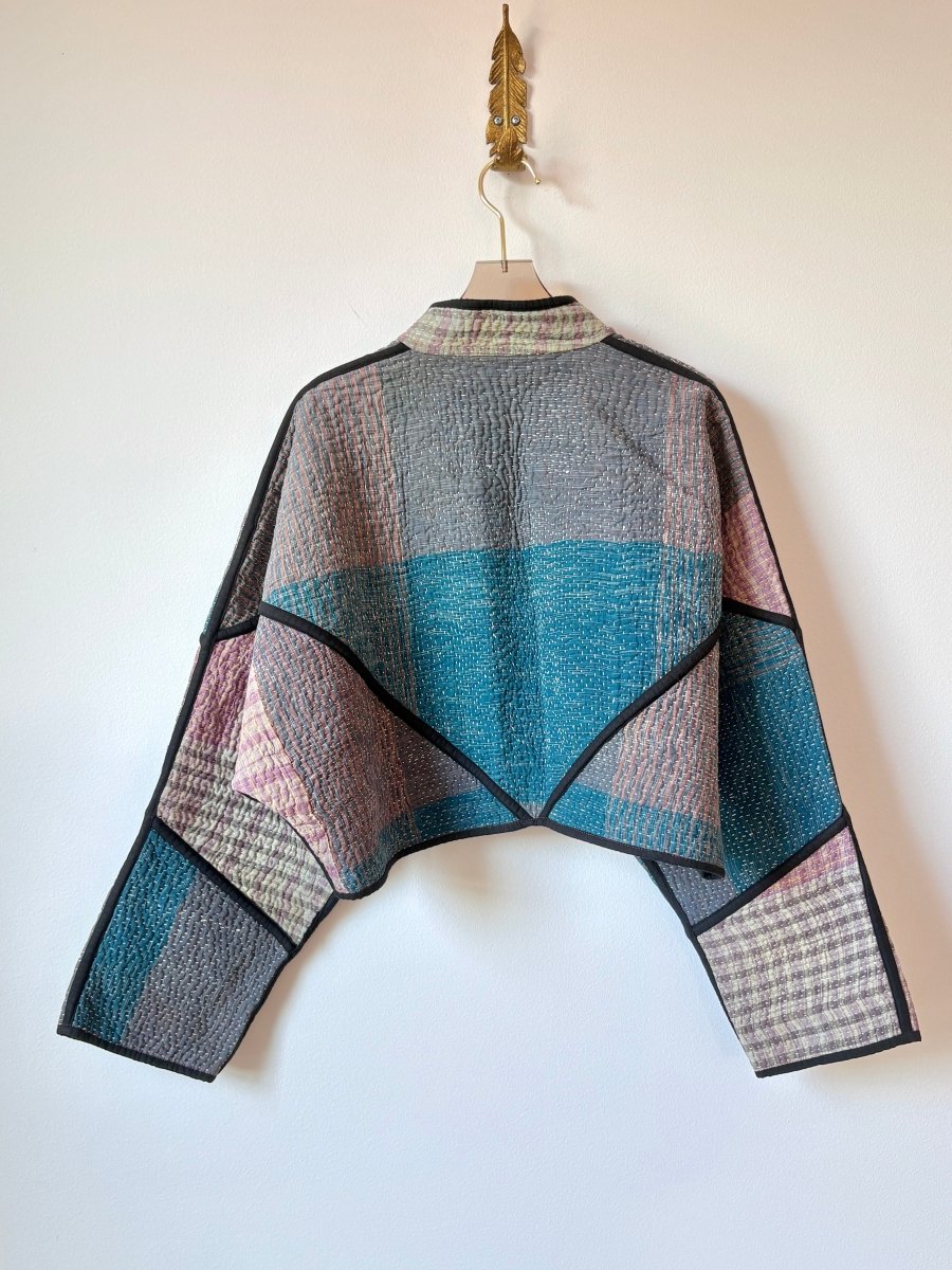 Reversible Kaira Quilted Cropped Jacket in Colors Teal, Lavender, Grey & Red, Black, Mustard - Made X Hudson