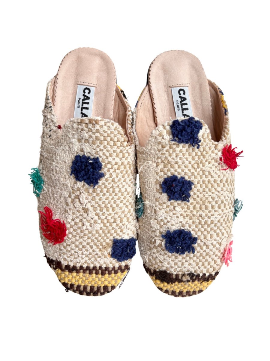 Niki Babouche “Johnny” Flats In Colors Cream with Square Accents in Red, Blue, Pink, And Teal (Size 39) - Made X Hudson