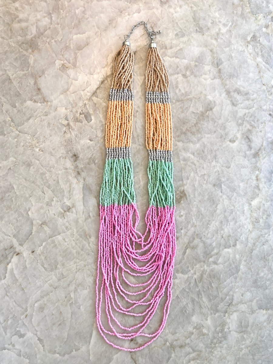 Vintage Pastel Rainbow Micro Beaded Necklace (Vintage) - Made X Hudson