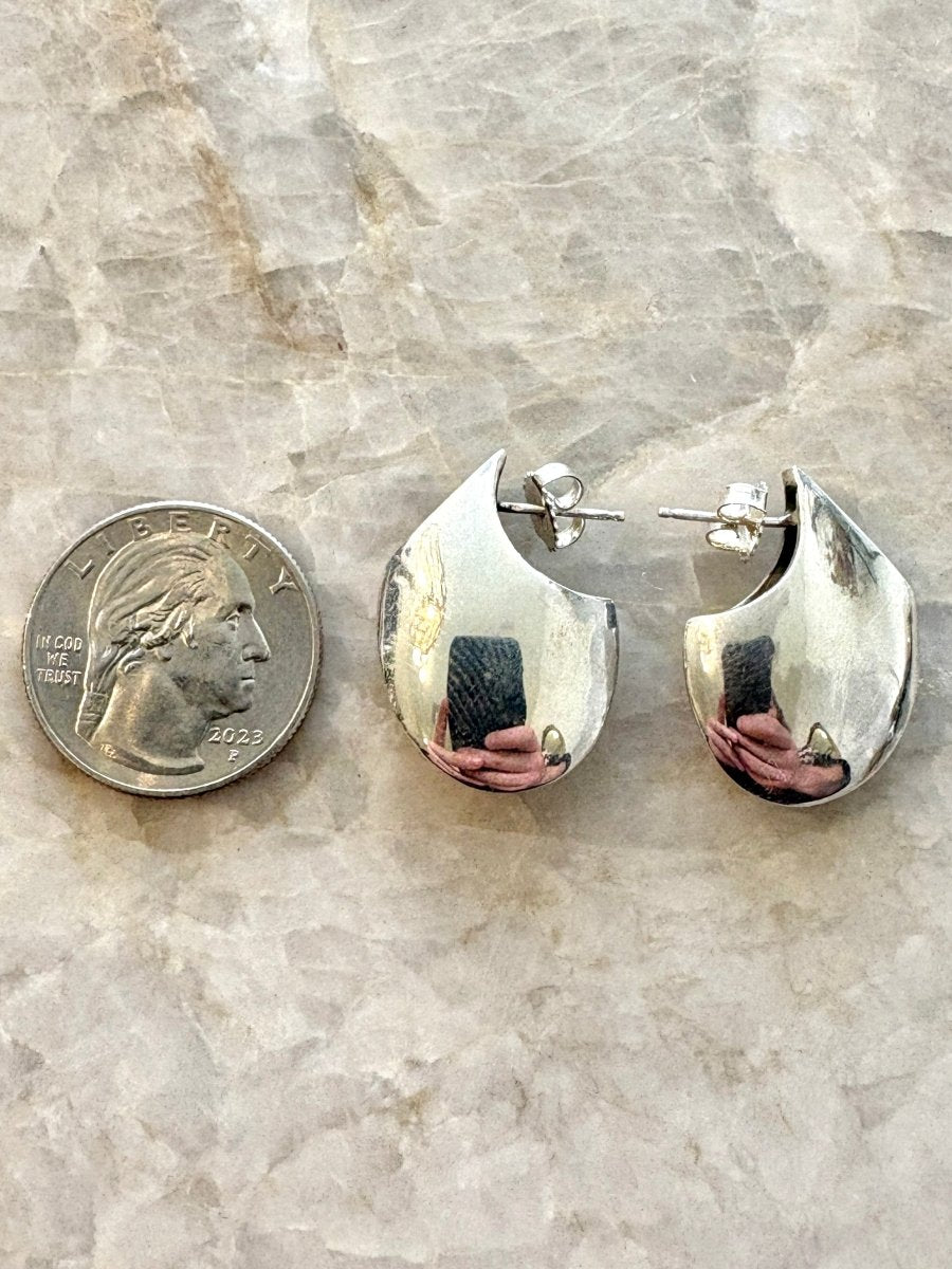 Nautilus Sterling Silver Earrings w/ Sapphire - Made X Hudson