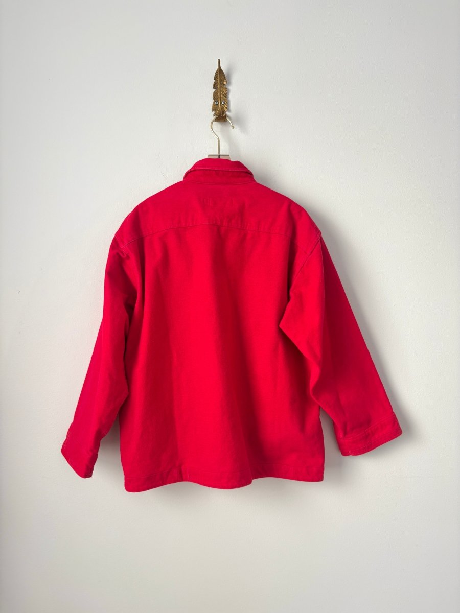 Crimson Flannel Shirtjacket with Red Button Closure (Reworked) - Made X Hudson