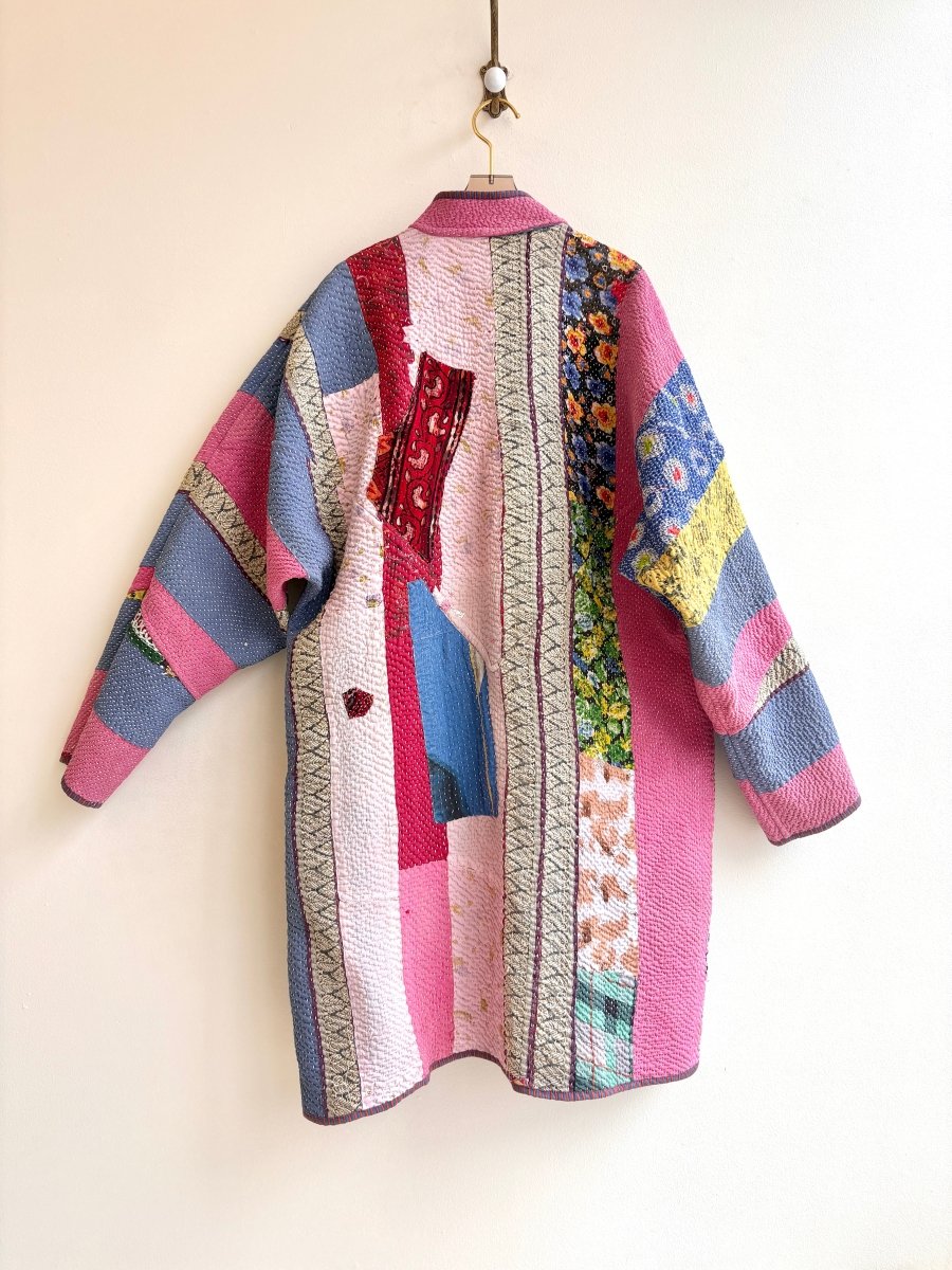 Reversible Sai Long Trench Quilted Jacket in Colors Petal Pink, Baby Blue, White, Mint & Wine, Blue, Silver, Pink - Made X Hudson