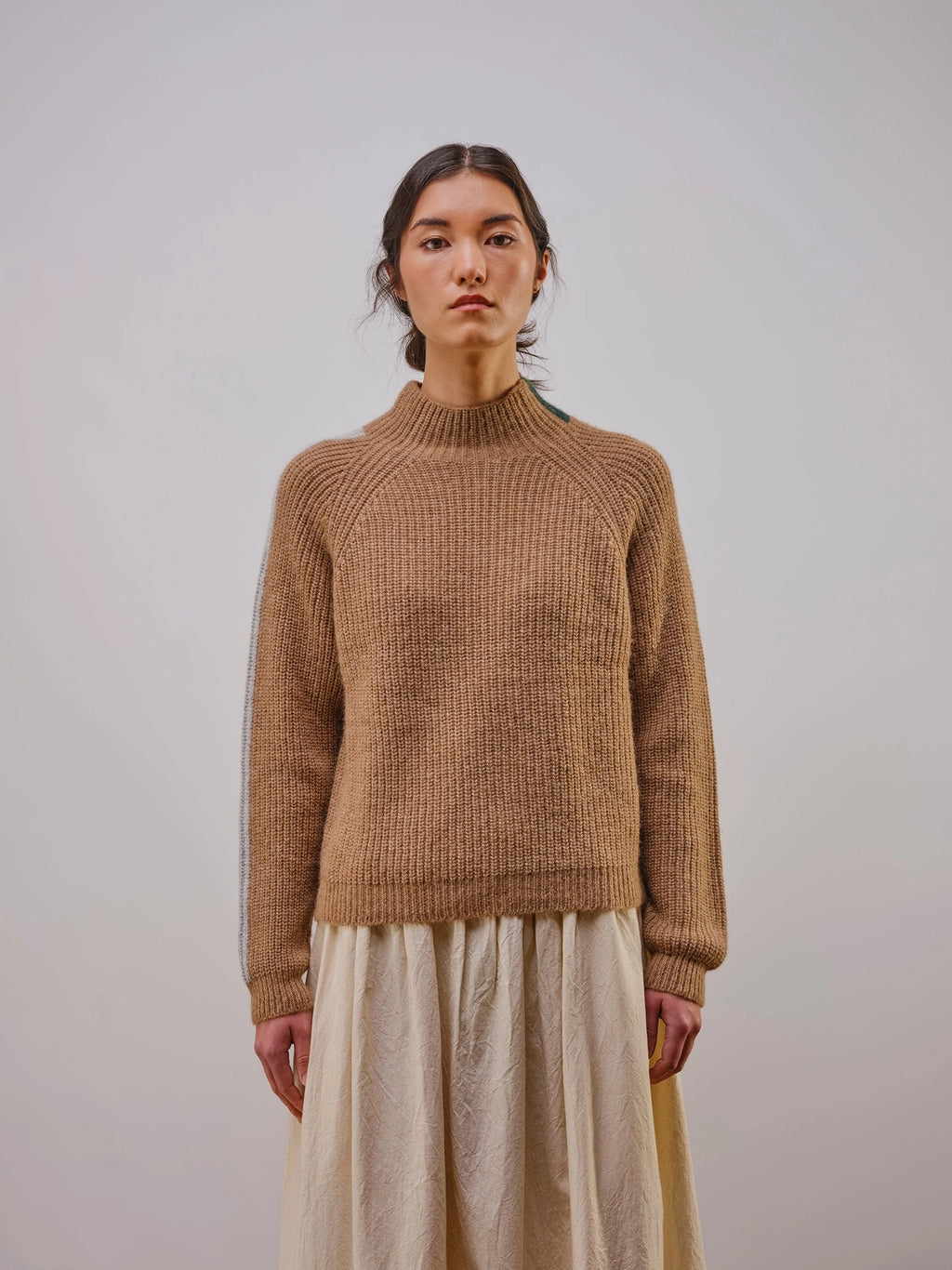 Racing Stripe Mockneck Mushroom Sweater - Made X Hudson