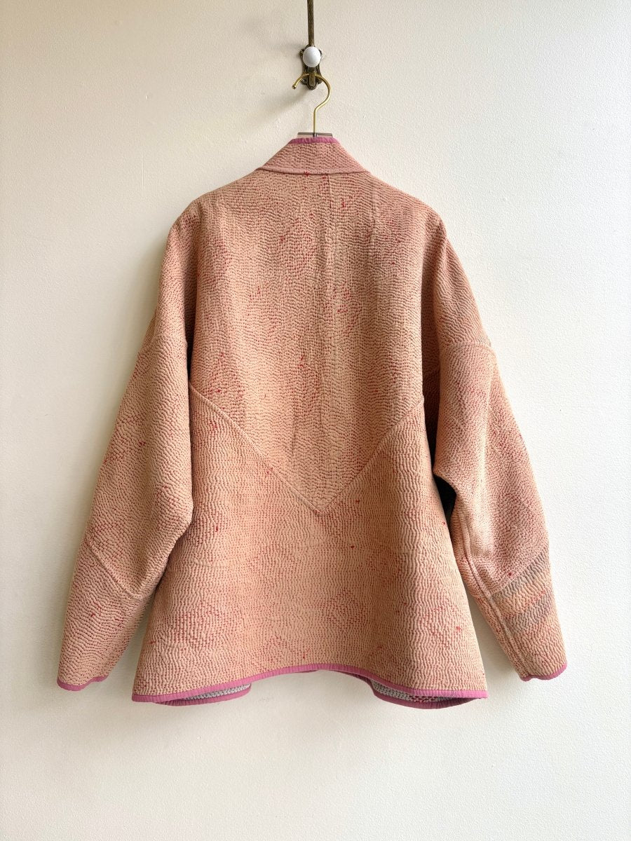 Reversible Ladhiya Quilted Jacket in Colors Taupe, Coral, Tomato & Blush, Tomato - Made X Hudson