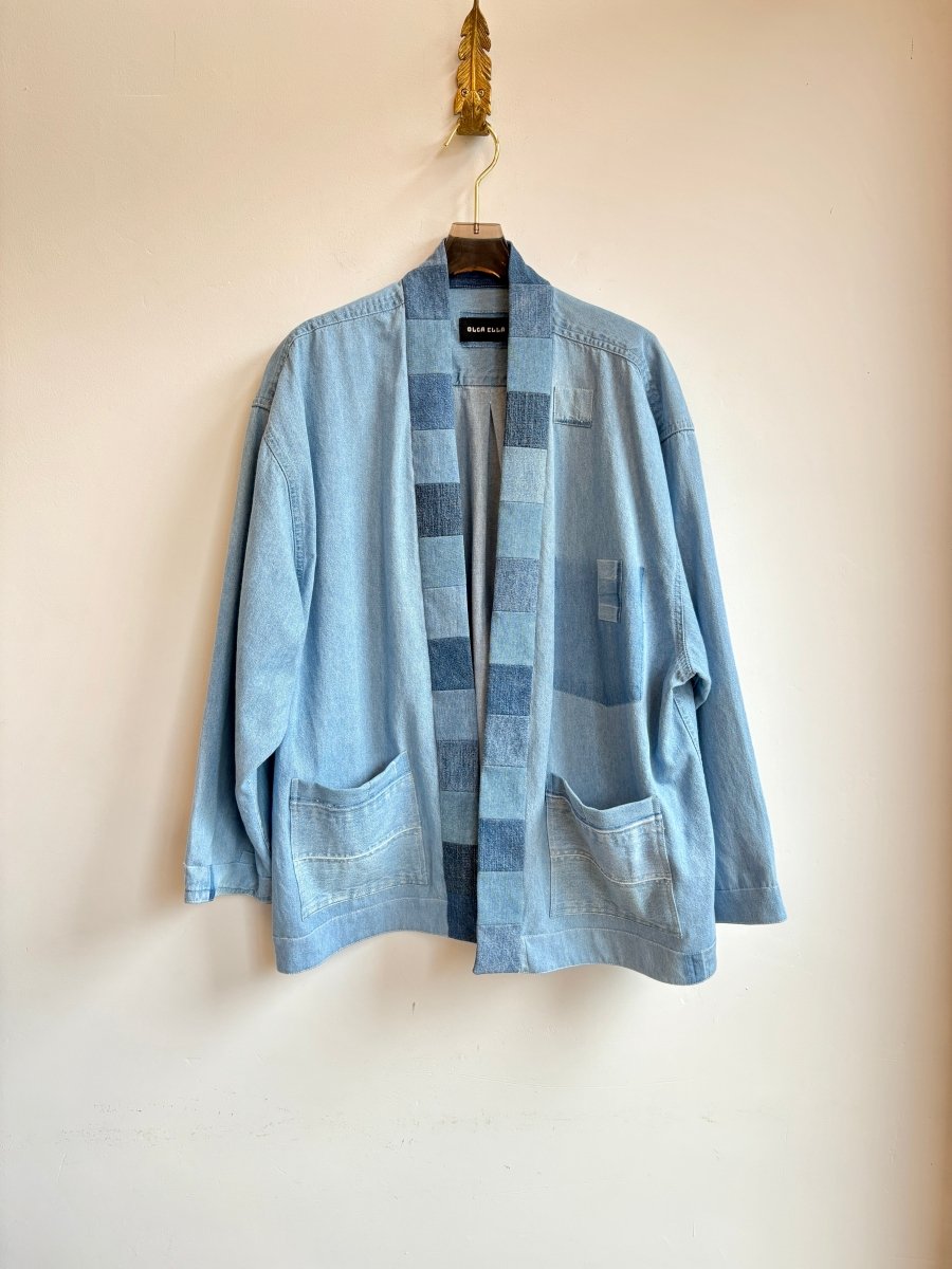2 - Pocket Denim Patchwork - Collar Wrap Jacket (Reworked) - Made X Hudson