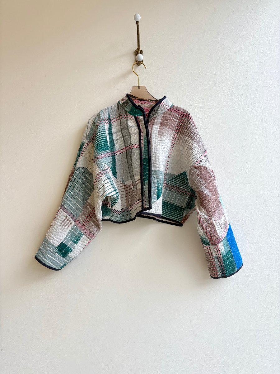 Reversible Kaira Quilted Cropped Jacket in Colors Ivory, Pink, Lavender, Yellow & Ivory, Brown, Sage, Green - Made X Hudson