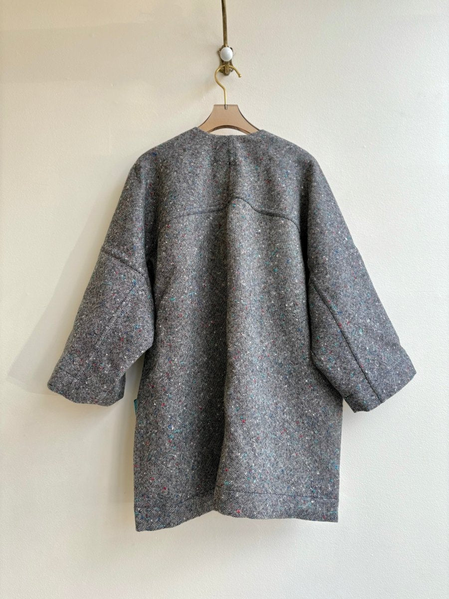 Black & White Multi Colored Speckled Chore Jacket w/ Flower Brocade Accent - Made X Hudson