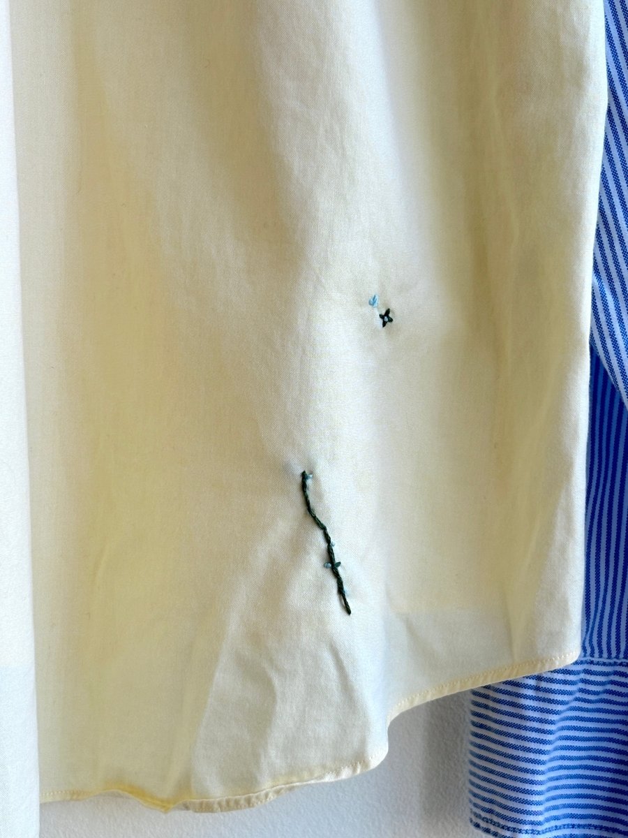 Two - Tone Blue Stripe and Yellow Everyday Button Down Long Sleeve Top (Reworked) - Made X Hudson