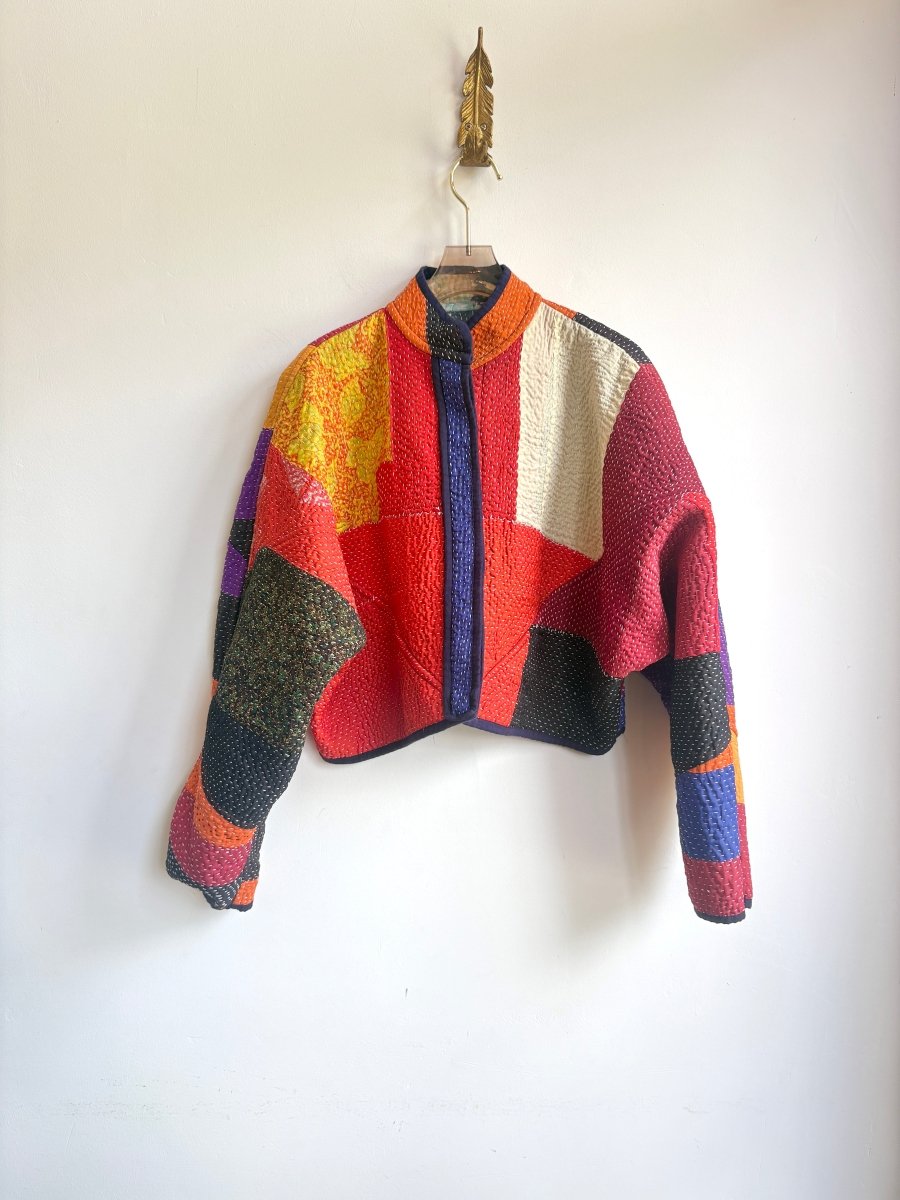 Reversible Kaira Quilted Cropped Jacket in Colors Lavender, Beige, Orange, Teal & Purple, Red, Orange, Black - Made X Hudson