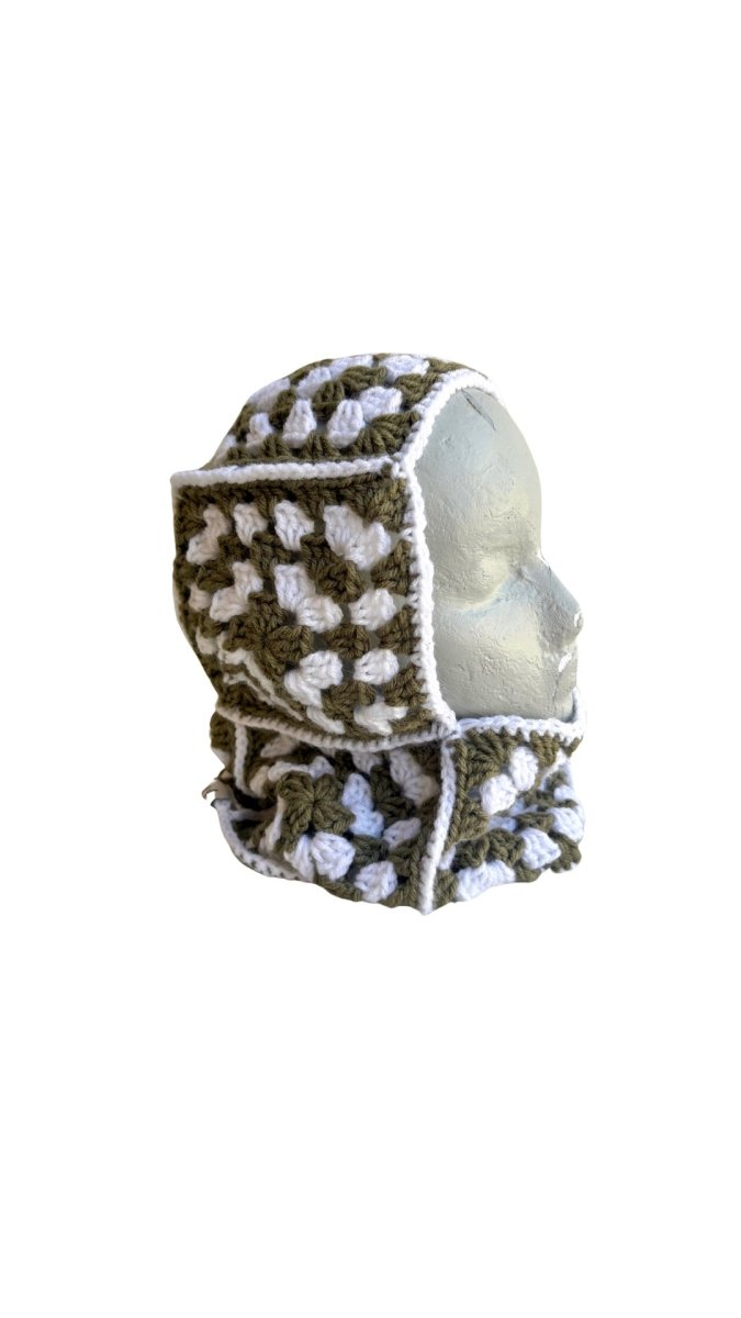 Olive and White Hand Crochet Balaclava - Made X Hudson