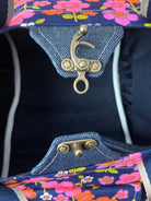 Mini Cross - Body Duffel Bag in Denim and Pink Retro Flowers w/ Navy Webbing - Made X Hudson