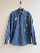 Tiny Print Button Up Denim with Light Gold and Gold Stitching | Block Printed (Reworked) - Made X Hudson