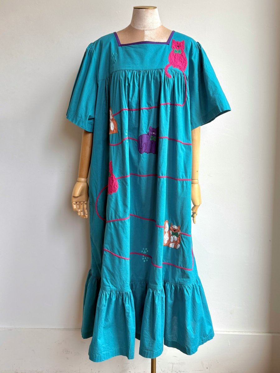 Teal Feline Dress (Vintage) - Made X Hudson