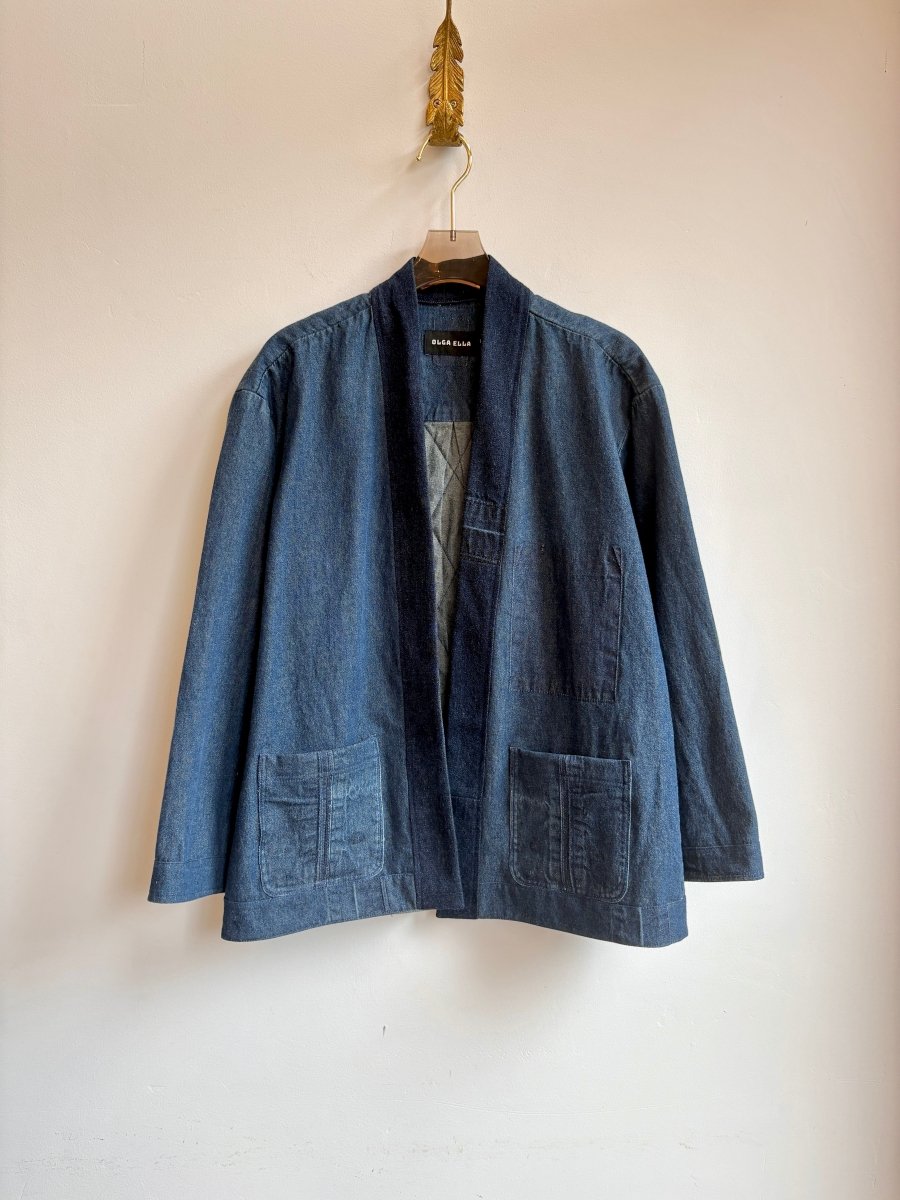 2 - Pocket Denim Wrap Jacket with Diamond Patchwork (Reworked) - Made X Hudson