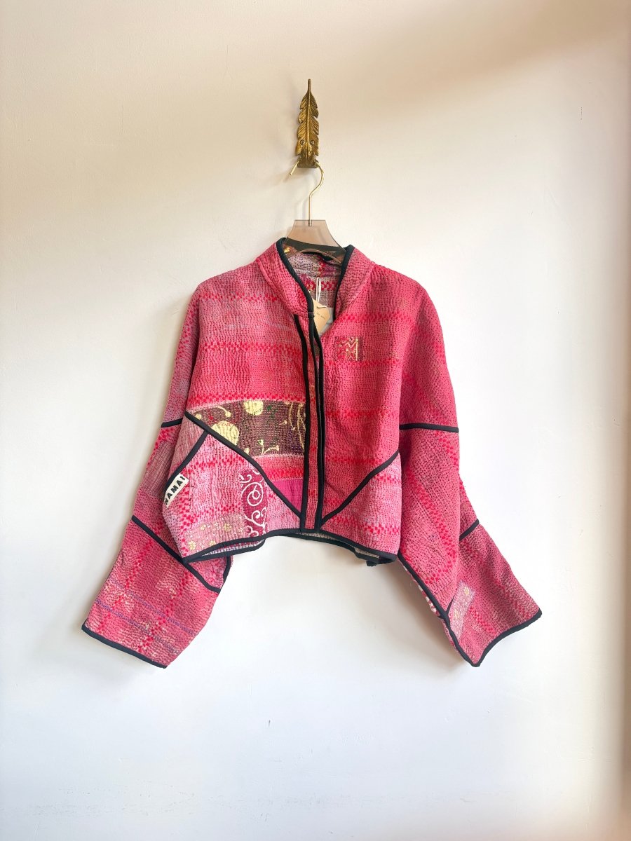 Reversible Kaira Quilted Cropped Jacket in Colors Pink, Red, Black, Brown & Cream, Purple, Red, Pink - Made X Hudson