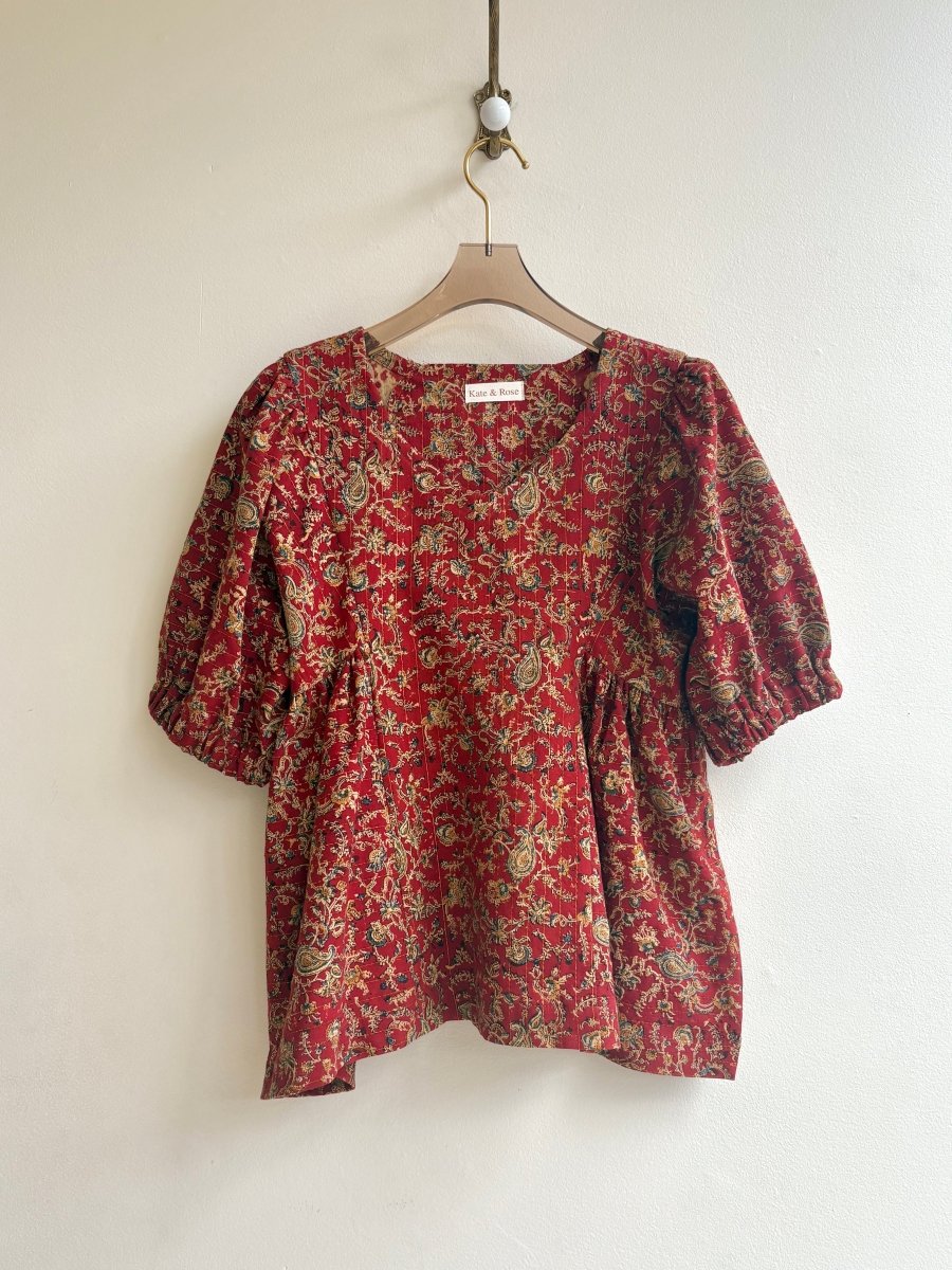 Red Paisley and Gold Stripe Zero - Waste Blouse - Made X Hudson