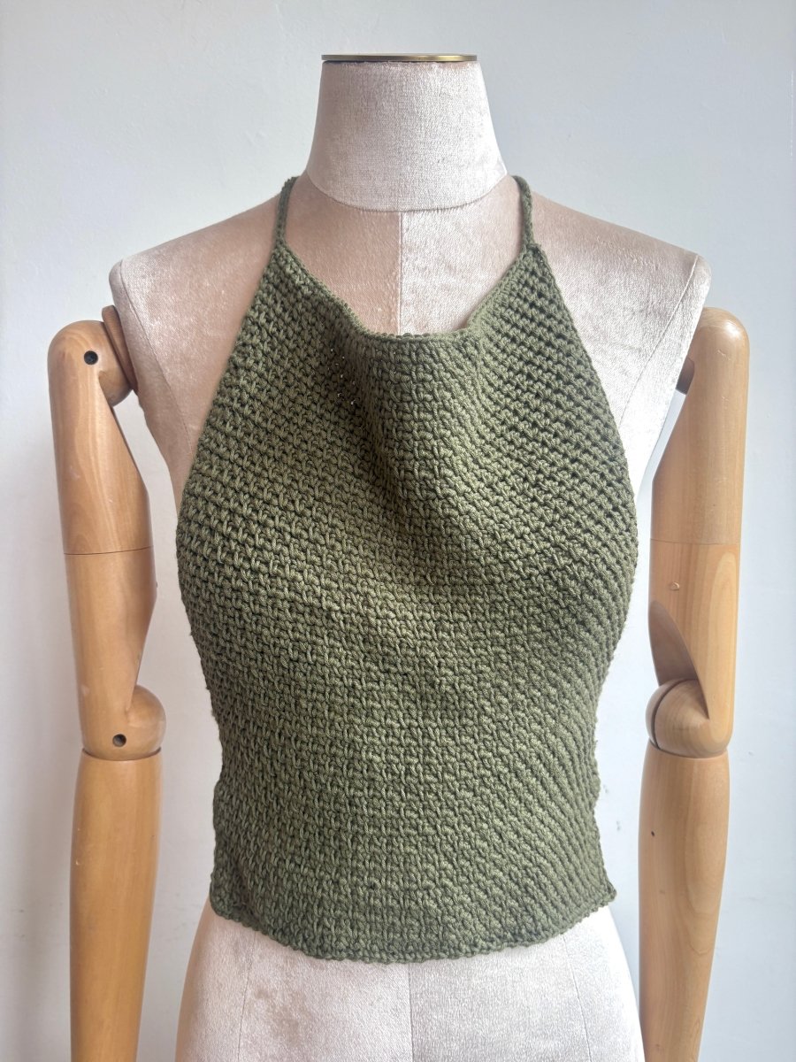 Pine Green Crochet Wrap Halter Tie Top - Made X Hudson