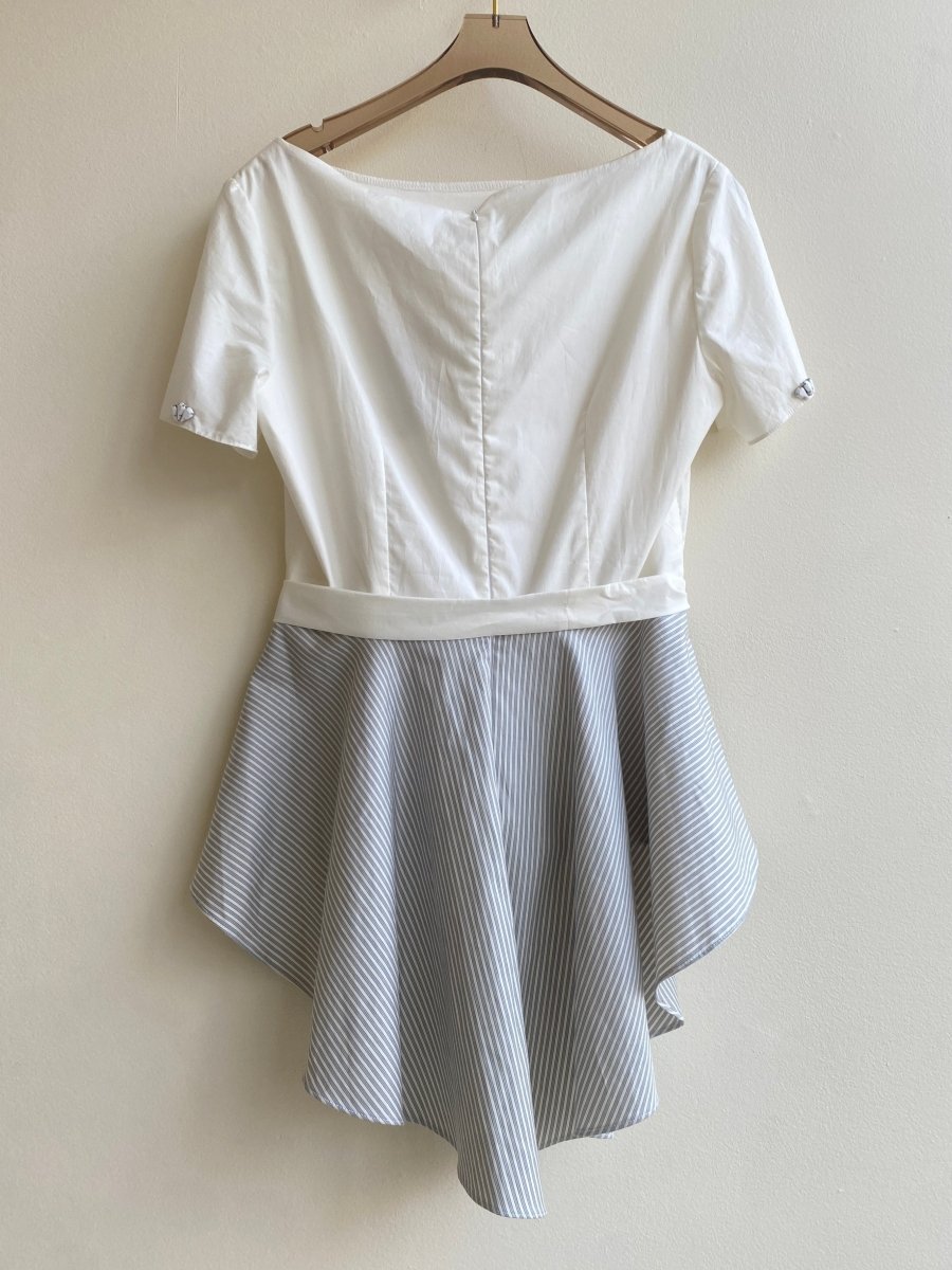 White and Blue Pinstripe Peplum w/ Belt - Made X Hudson