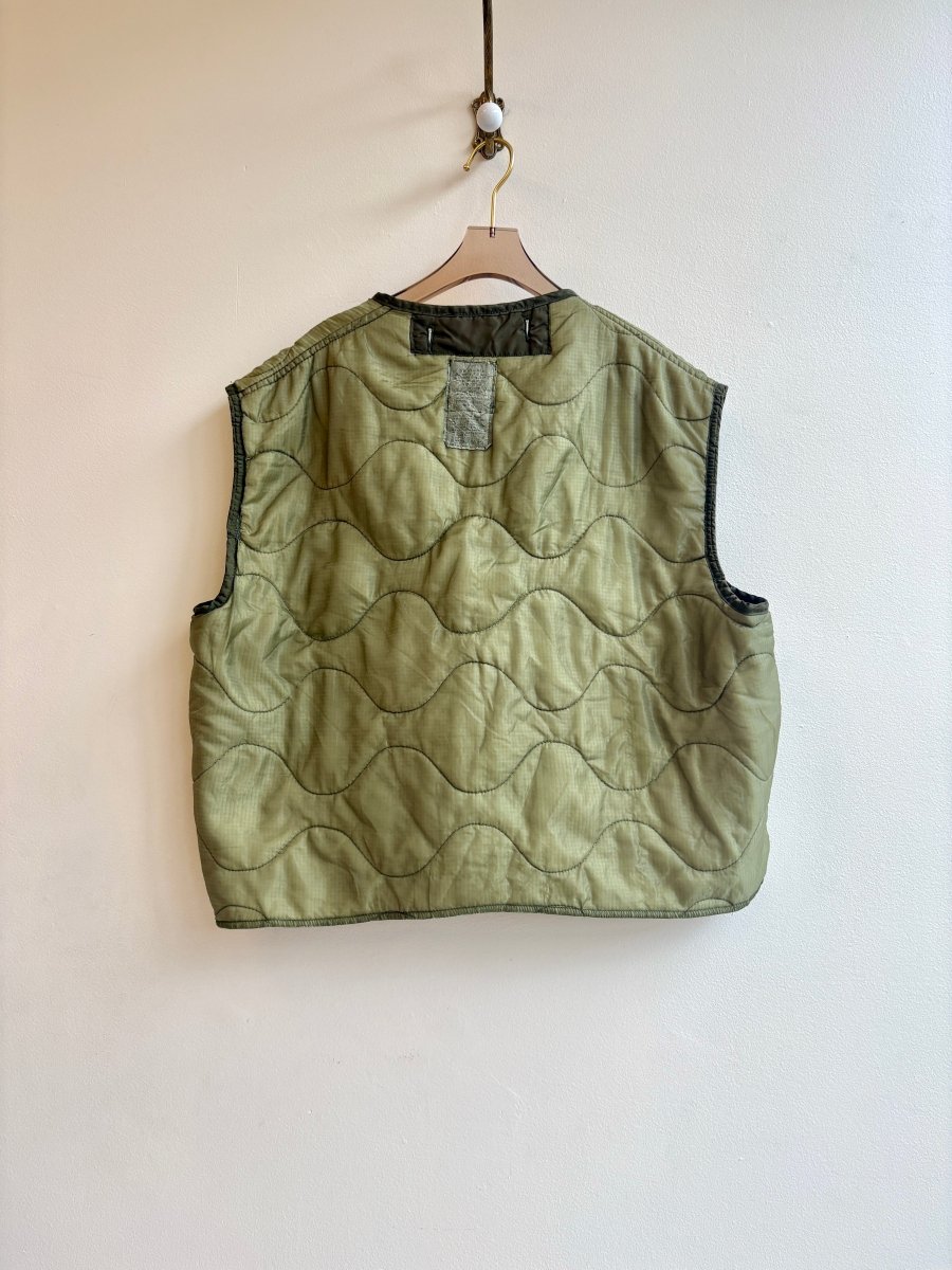 Light Olive Green Army Liner Quilted Vest w/ Offset Pink Zipper & Pockets (Reworked) - Made X Hudson