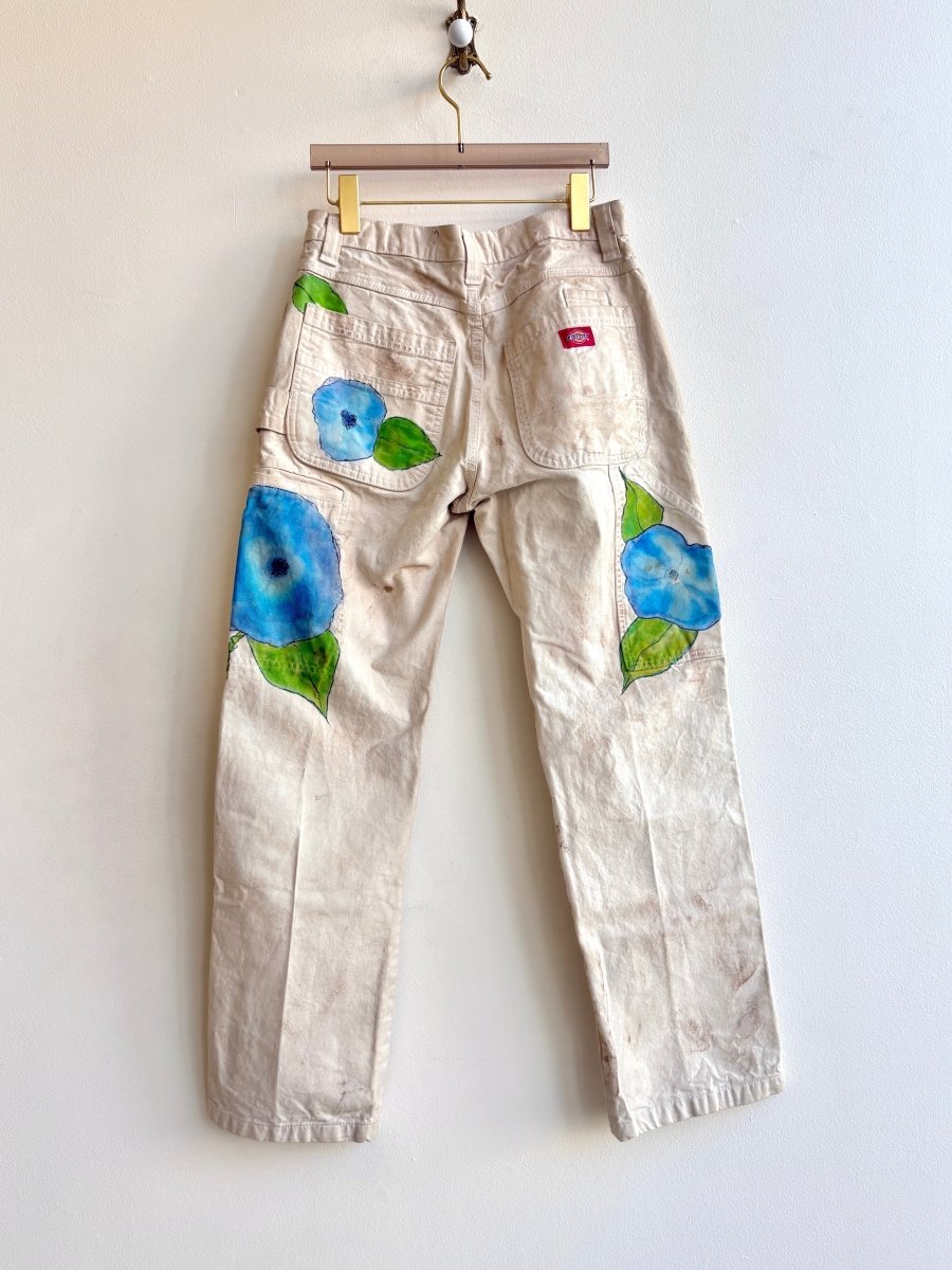 Blue Morning Glory Painter Pants | Hand Painted (Reworked) - Made X Hudson