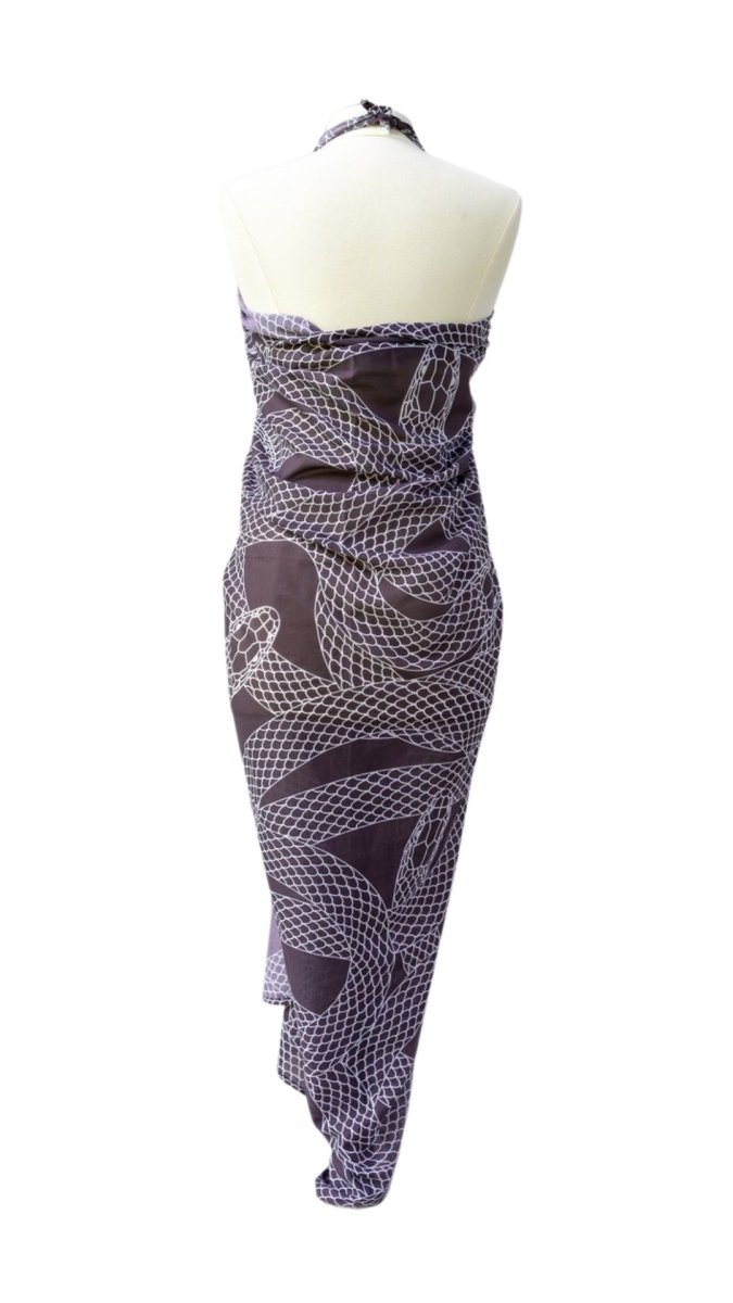 Sarong Tie Wrap Dress (Mauve/Brown Snake Print) - Made X Hudson