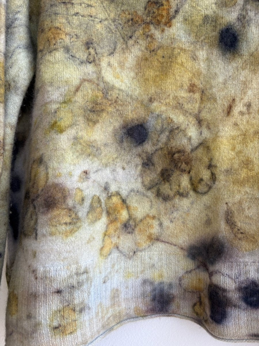 Eco Printed & Hand Drawn Chartreuse & Cream Cashmere Sweater (Reworked) - Made X Hudson