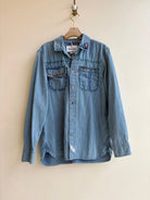 Aqua Shimmer, Gold, and Navy | Embroidered Striped Blue Button Down (Reworked) - Made X Hudson