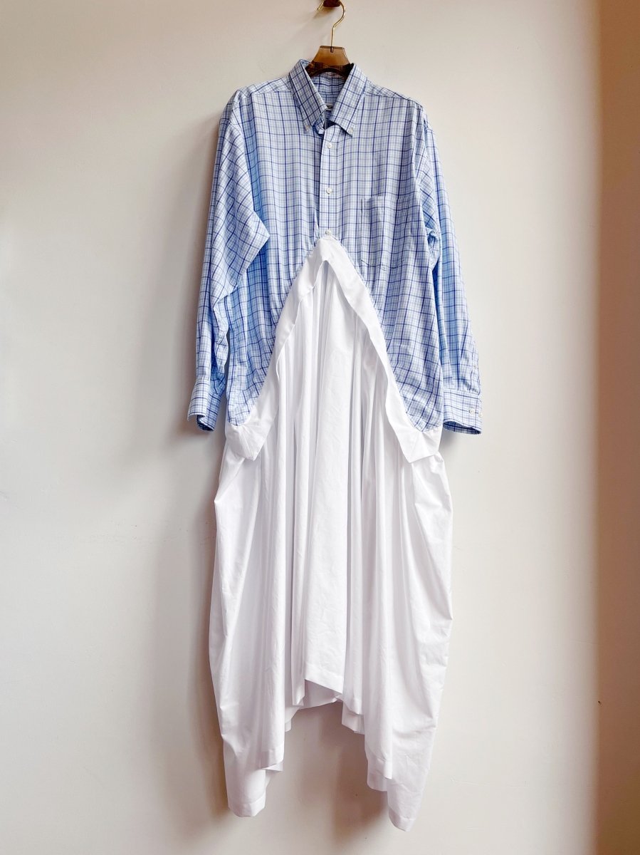 V - Line Shirtwaist Dress in Blue & Teal Plaid & White (Reworked) - Made X Hudson