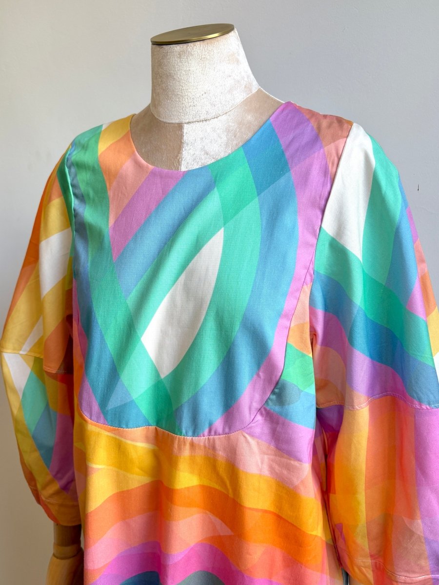 Rainbow Stripe Bib Dress w/ Balloon Sleeves - Made X Hudson