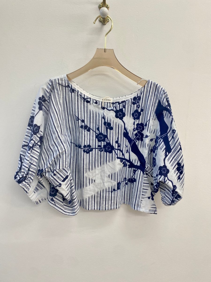 Blue & White Cherry Blossom Yukata Zero Waste Crop Top - Made X Hudson