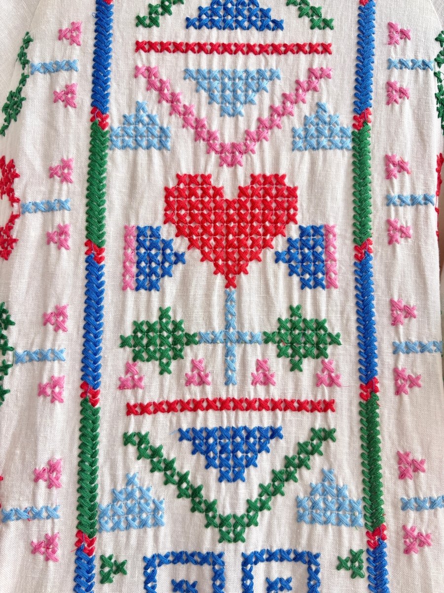 Farm Rio | White Multi - Colored Embroidered Button Up Long Sleeved Dress (Vintage) - Made X Hudson