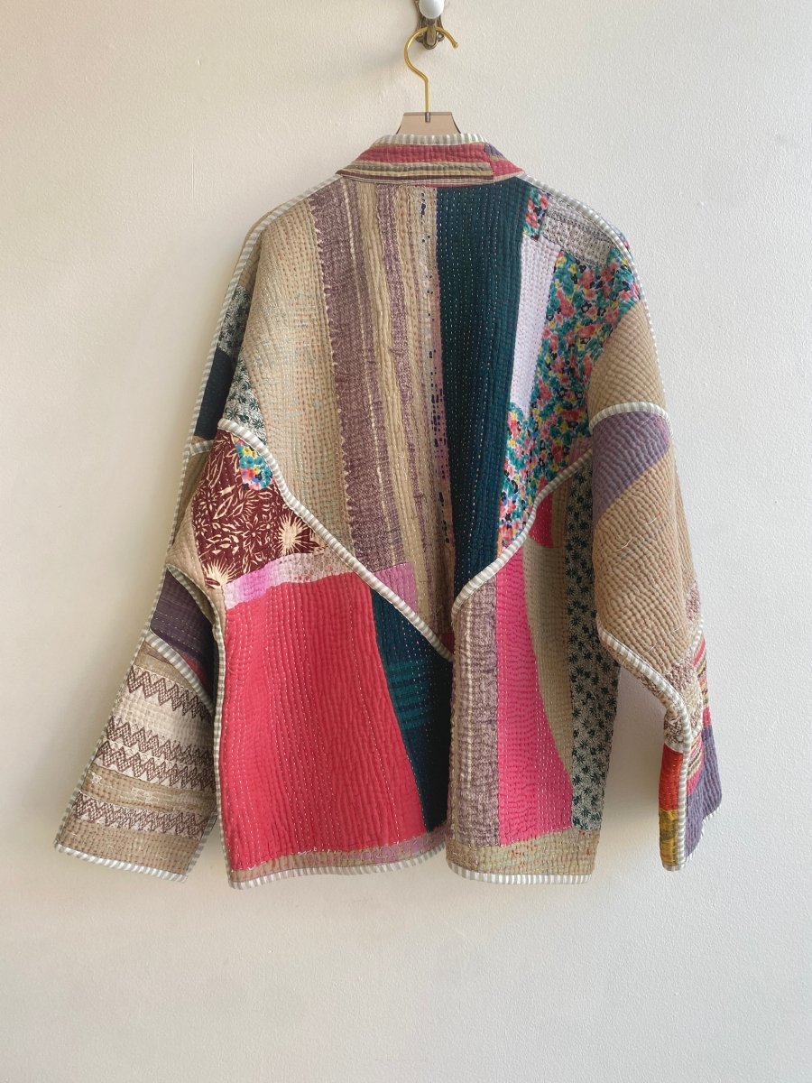 Reversible Ladhiya Quilted Jacket in Colors Olive, Tan, Red, Patchwork & Purple, Pink Patchwork - Made X Hudson