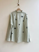 Tiny Print Button Up in Pistachio Stripe | Block Printed (Reworked) - Made X Hudson