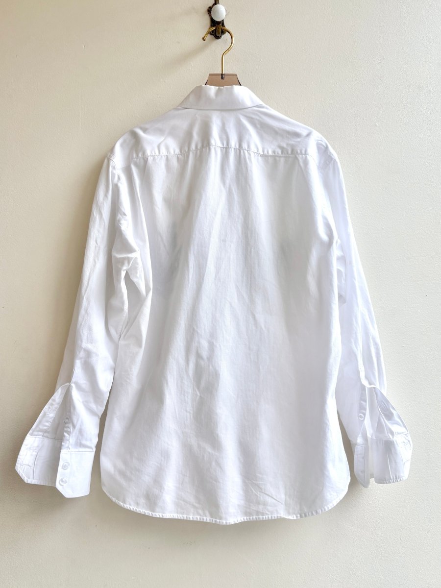“Dot” White with Green and Orange Embroidered & Stamped Carrot Print Shirt (Reworked) - Made X Hudson