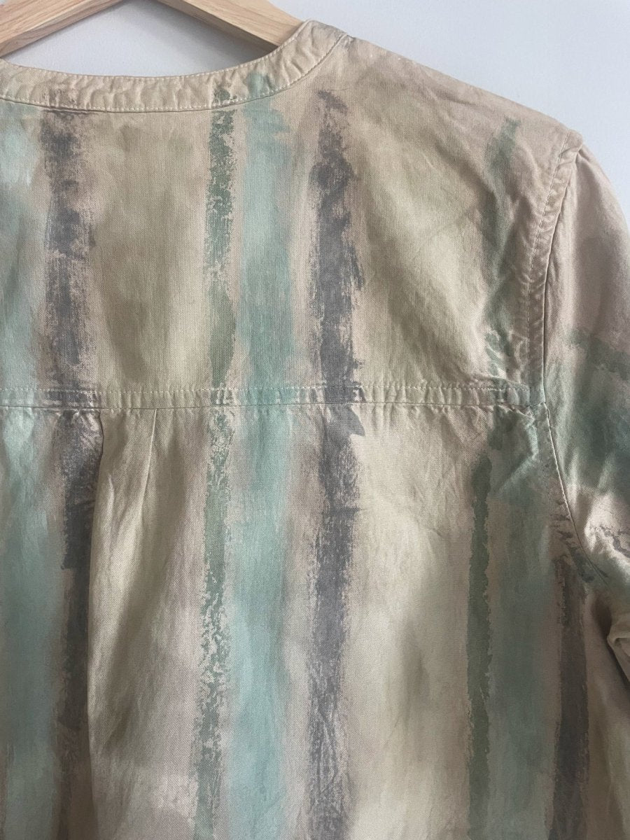 Hand - Painted Cotton Three Quarter Button Up - Mint Stripes - Made X Hudson