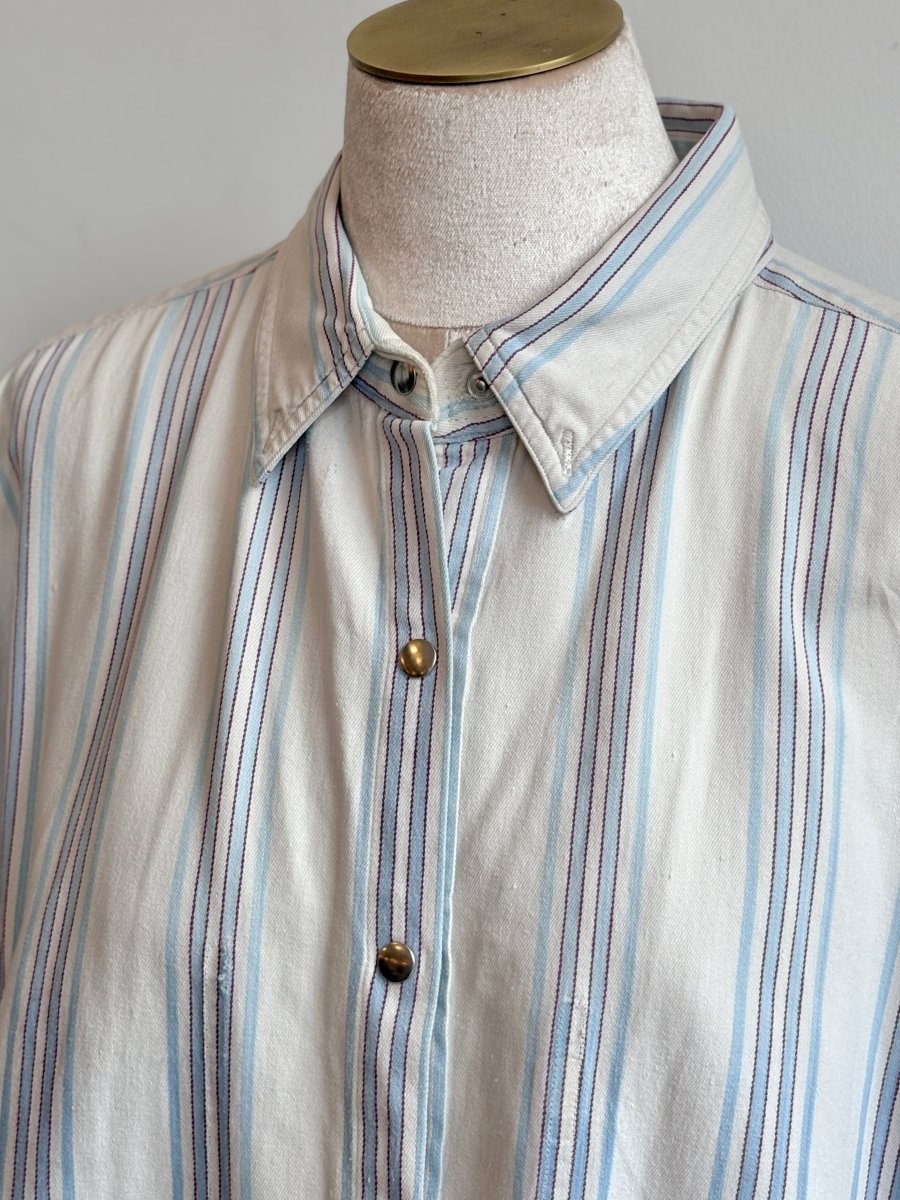 White w/ Light Blue & Red Stripes Denim Shirtjacket (Reworked) - Made X Hudson