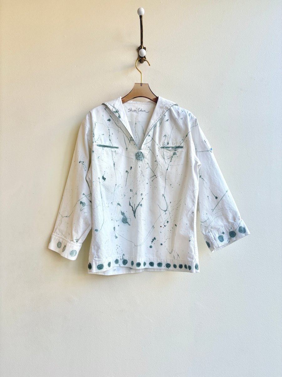 Mint Green Eco Printed & Hand Drawn Long Sleeve Sailer Top (Reworked) - Made X Hudson