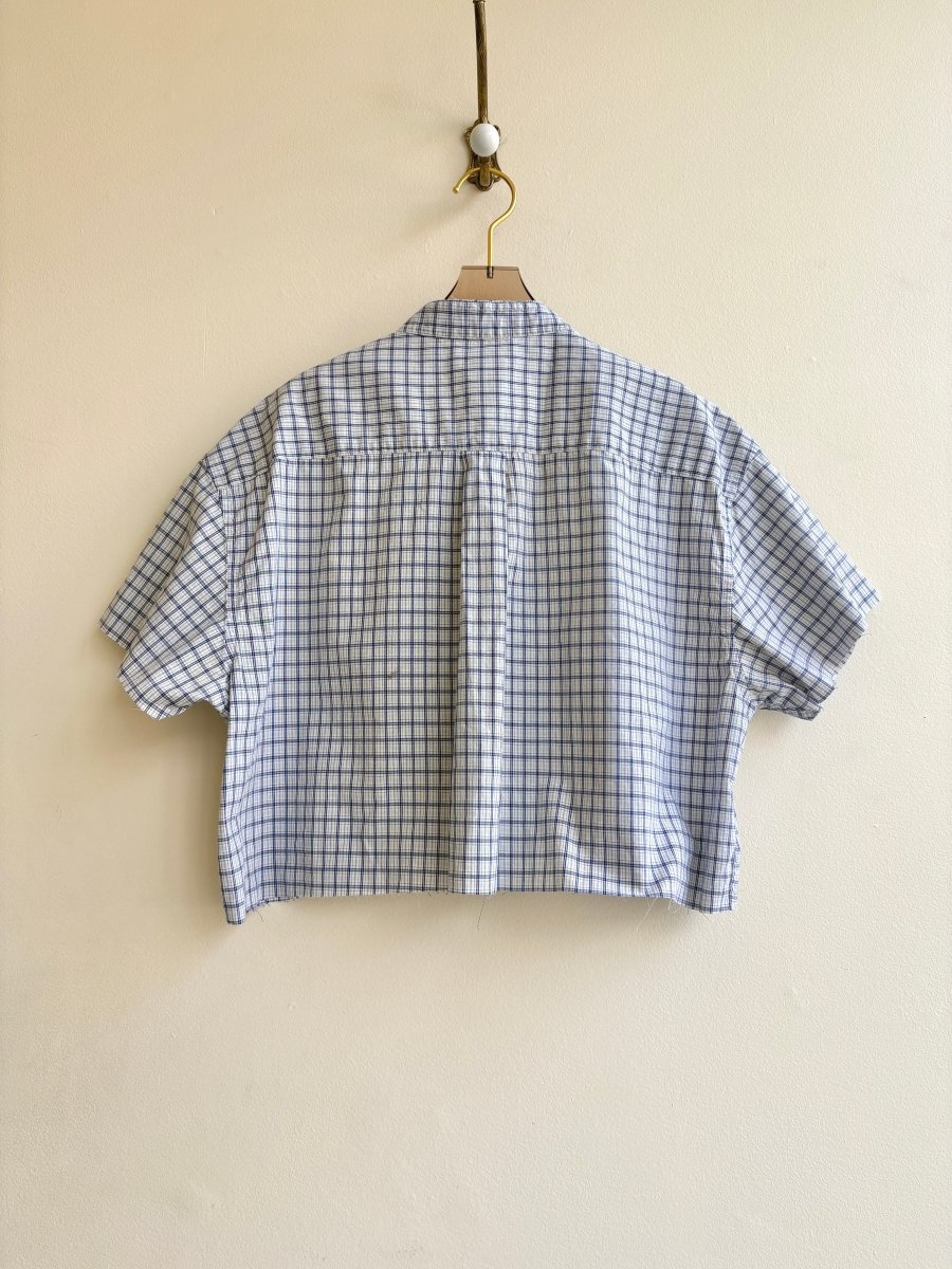 Blue & Grey Plaid Short Sleeve Annette Crop Top (Reworked) - Made X Hudson