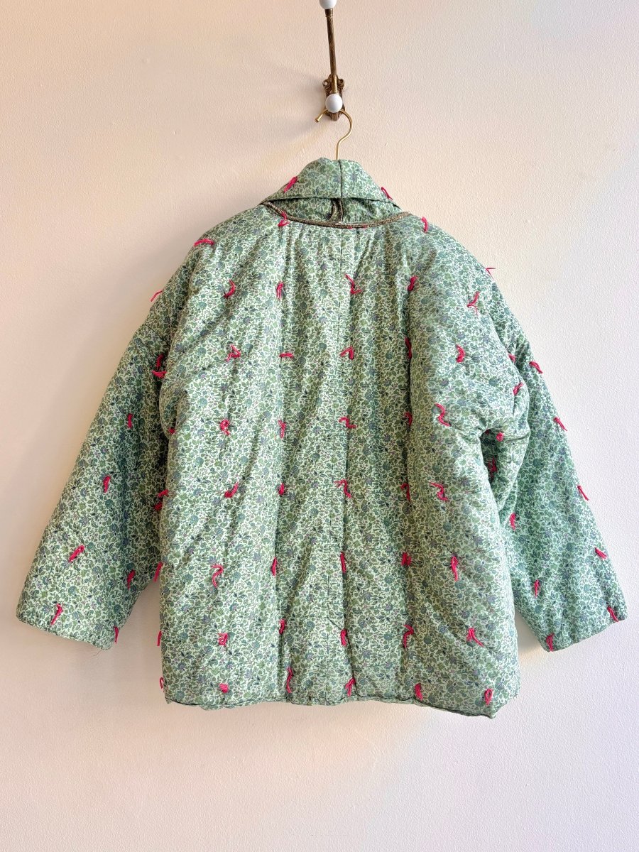 Green Floral Quilt Pink Tufted Haori Jacket - Made X Hudson