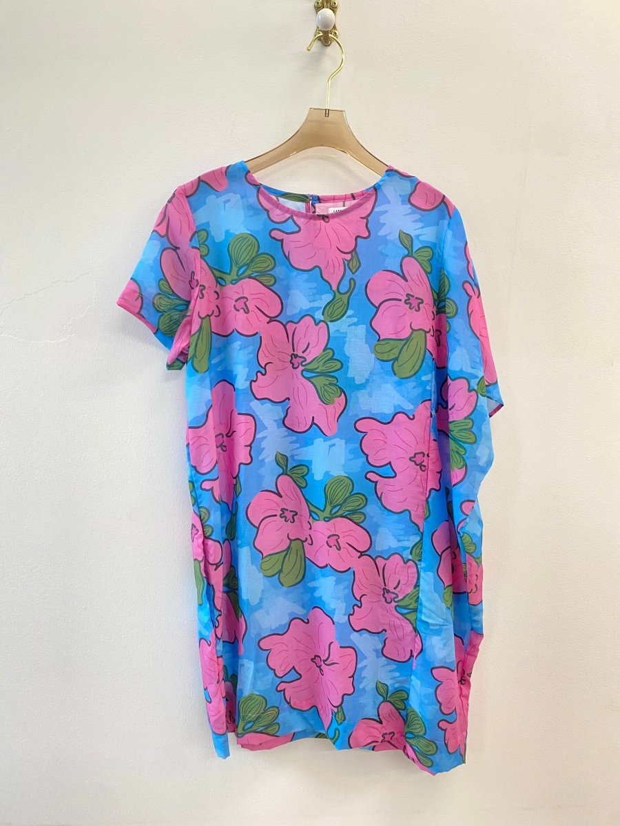 Kaftan Blue & Pink Hibiscus - Made X Hudson