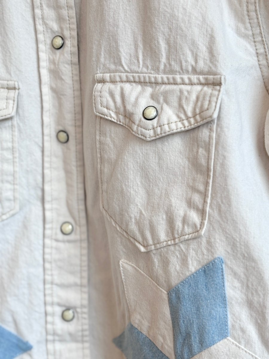 White Denim Shirtjacket w/ White & Blue Lemoyne Star (Reworked) - Made X Hudson