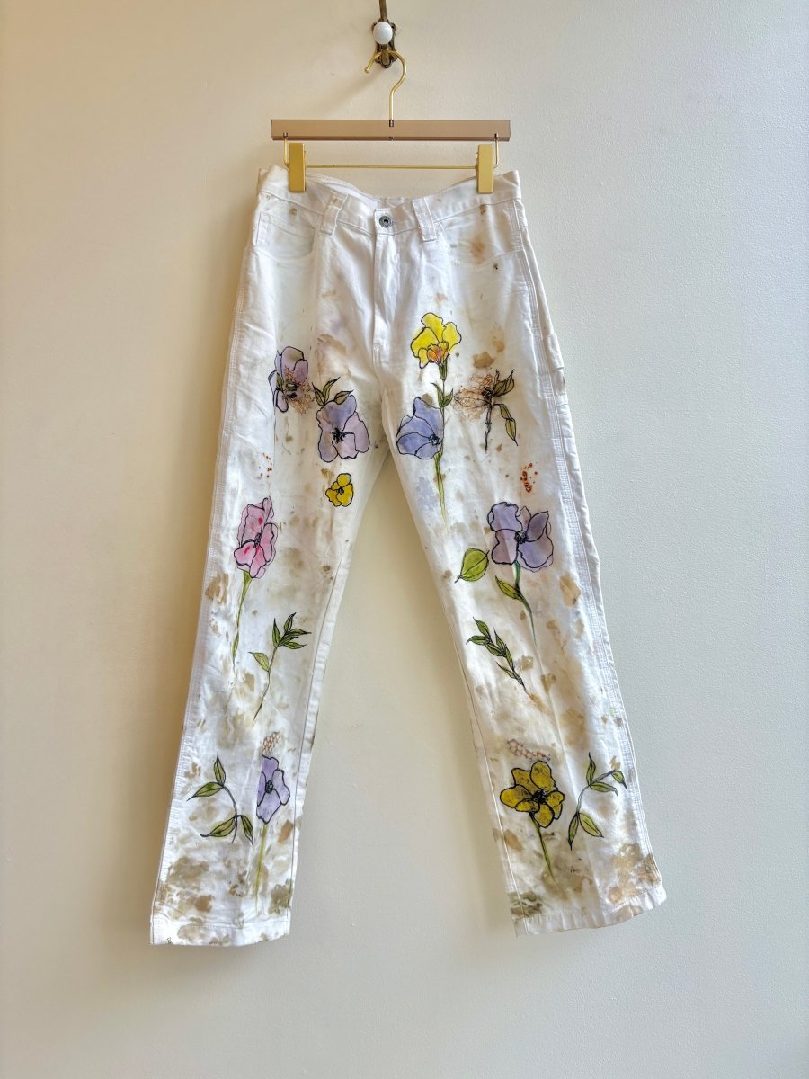 "Viola" Eco Printed Floral Painter Pants | Hand Painted (Reworked) - Made X Hudson