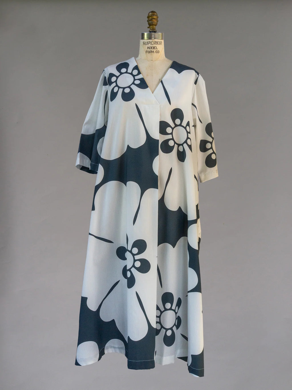 Blue & White Pareo Jumbo Floral Print “Emilie” Dress - Made X Hudson